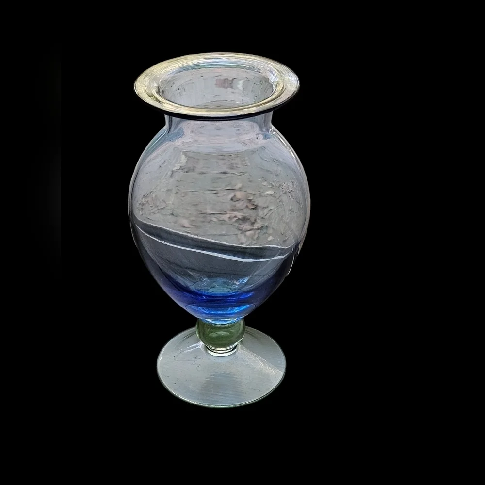Elegant blue and green glass footed vase.